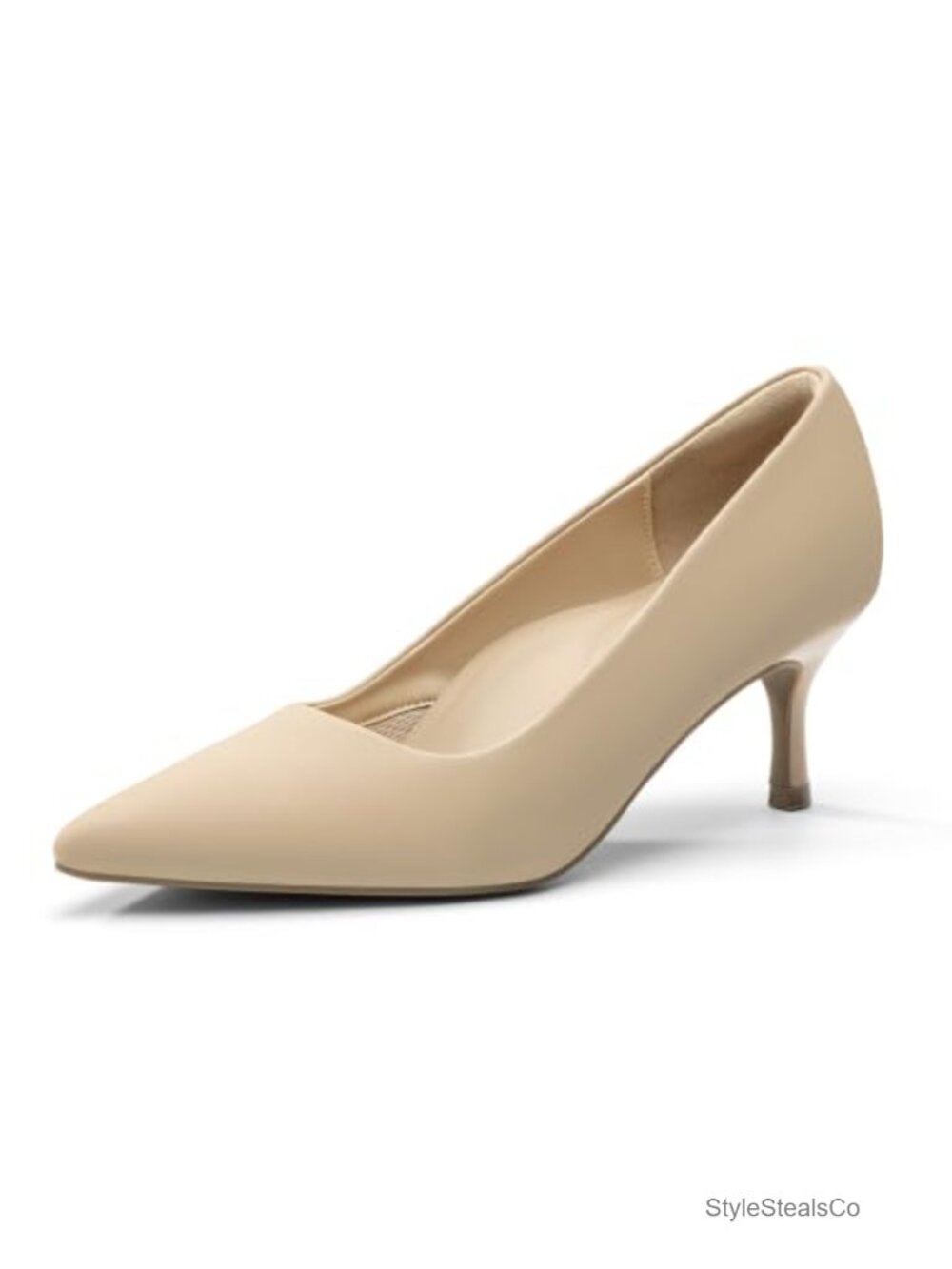 Faux Leather Pointed Toe Kitten Heel Pumps Office Wear